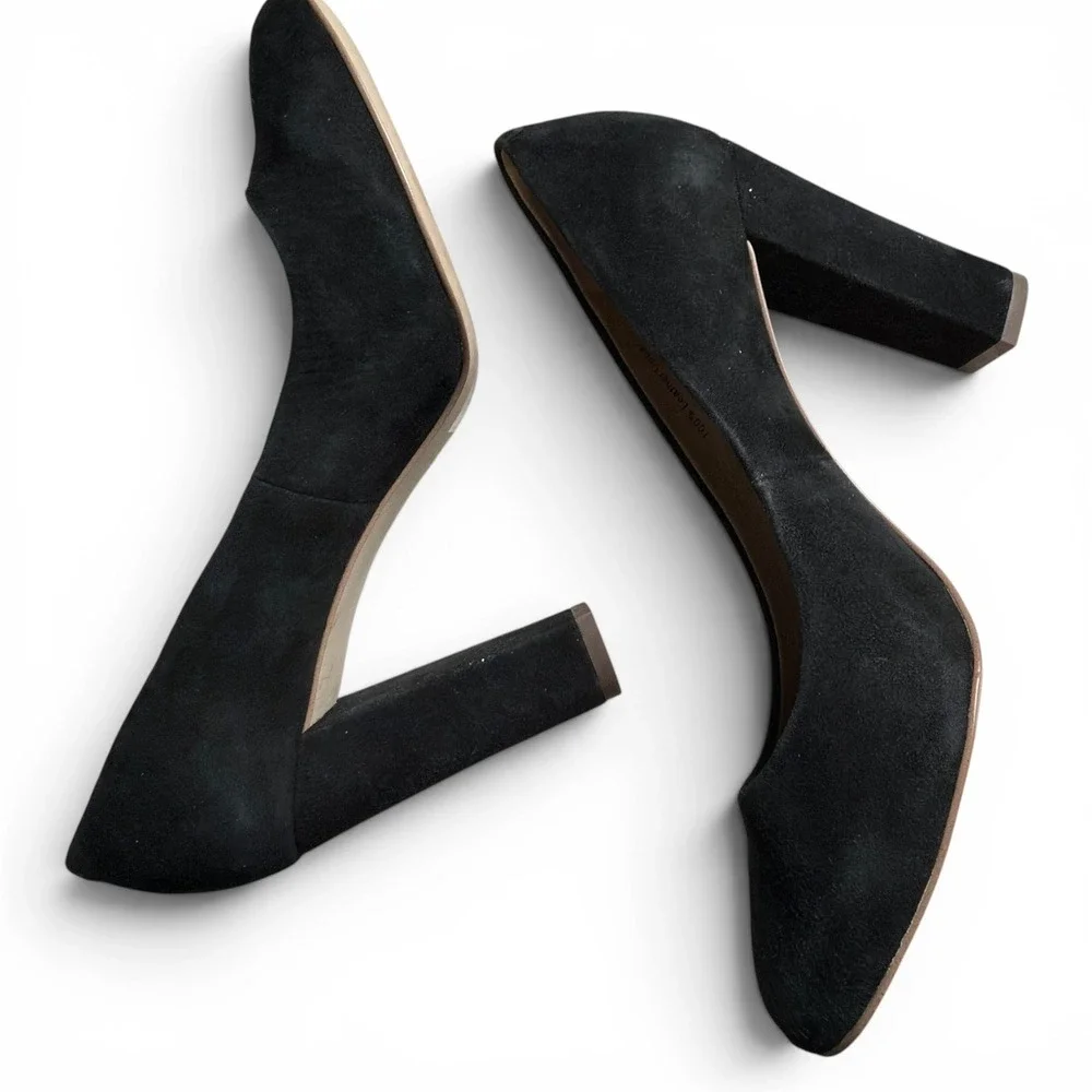J.Crew Block Heel Pumps Black Suede Womens 8.5 Round Toe Classic Office Career